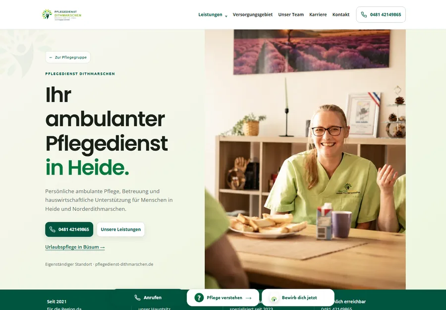 Startseite des Pflegedienstes Dithmarschen