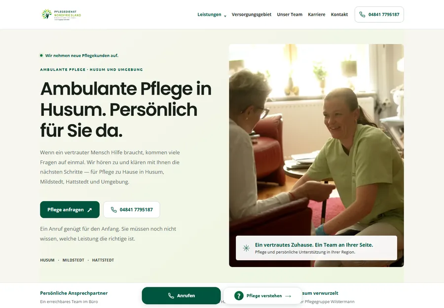 Startseite des Pflegedienstes Nordfriesland